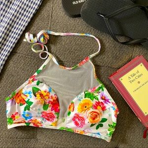 Princess Style Bikini Top in Floral with a Golden Clasp. High Mesh Neckline